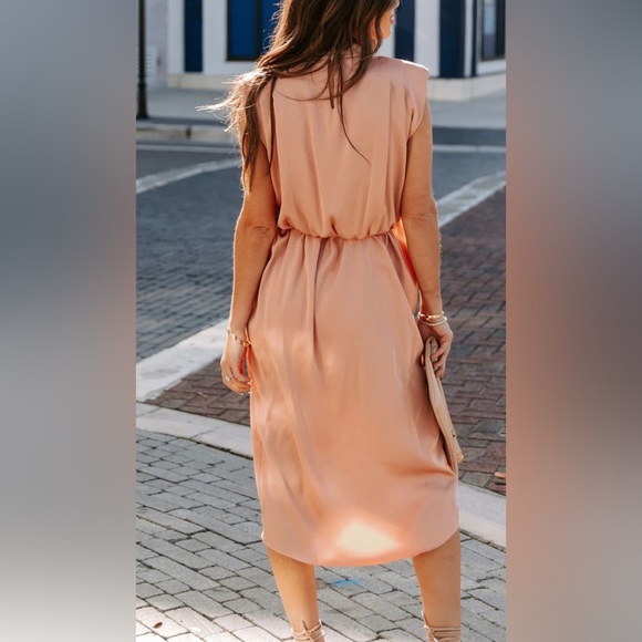 SOLEIA SATIN COWL NECK MIDI DRESS - DUSTY PEACH - - Picture 3 of 3